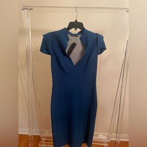 New Black Halo Turquoise Hanna deep V sheath dress size 8